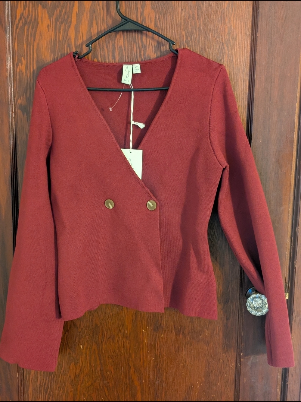 Joie Wine Red/ Burgundy Double-Breasted V-Neck Knit Top Size Small